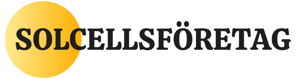 Logotyp med en gul cirkel som liknar en sol till vänster och fet svart "SOLCELLSFÖRETAG"-text till höger, som frammanar solenergitjänster. Designen antyder innovativa lösningar, kanske erbjuder ett standard solcellspaket för att möta behoven av ren energi.